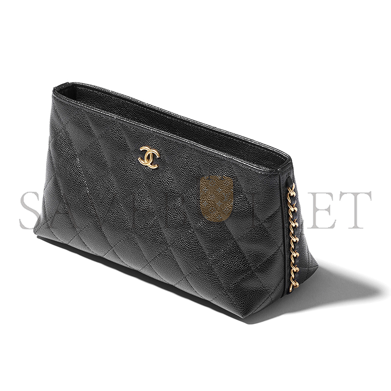 Ch*el clutch with chain grained shiny calfskin gold-tone metal ap4700 (23*12*8cm)
